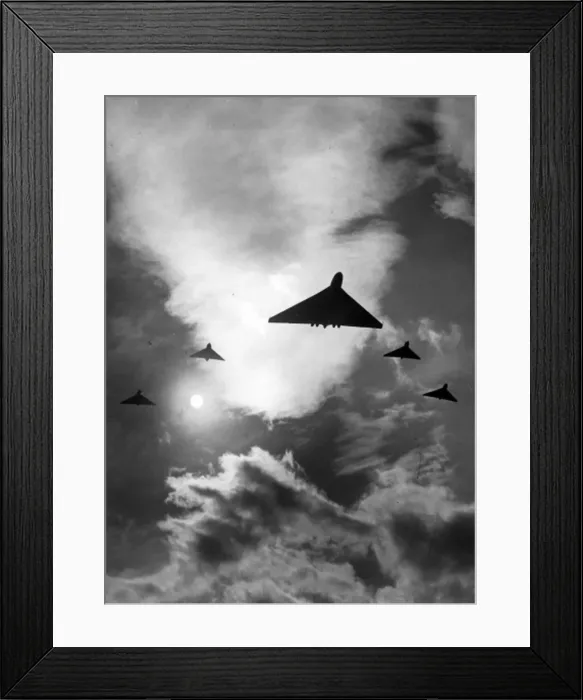 Framed Print : Avro Vulcan prototype escorted by four Avro 707s Framed Print : Avro Vulcan prototype escorted by four Avro 707s