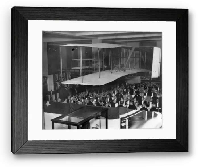 Framed Print : Dinner held by the RAeS under the original 1903 Wright Flyer Framed Print : Dinner held by the RAeS under the original 1903 Wright Flyer