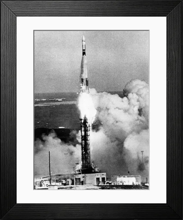 Framed Print : An Atlas-Agena rocket is launched from Cape Kennedy Framed Print : An Atlas-Agena rocket is launched from Cape Kennedy