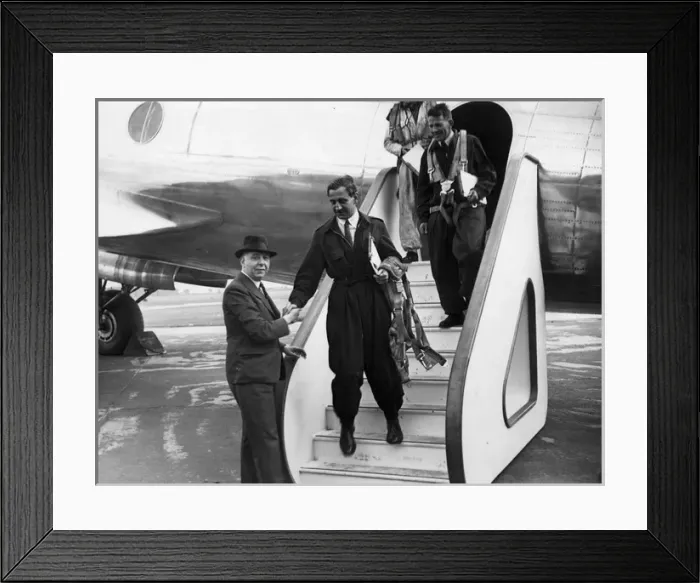 Framed Print : The crew are greeted by Avros chief designer Roy Chadwick Framed Print : The crew are greeted by Avros chief designer Roy Chadwick