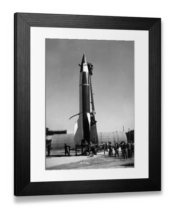 Framed Print : At Cuxhaven BAOR scientists prepare a V-2 for launch Framed Print : At Cuxhaven BAOR scientists prepare a V-2 for launch
