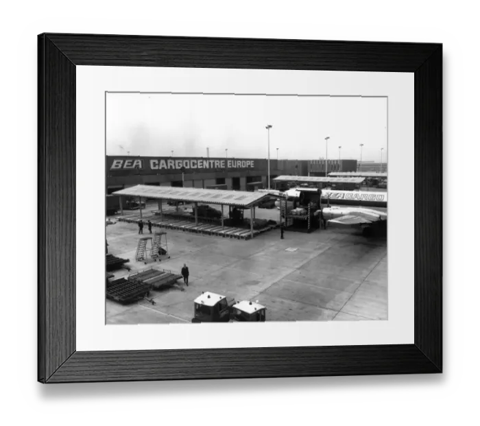 Framed Print : BEA Vickers Merchantman outside the BEA Cargocentre Framed Print : BEA Vickers Merchantman outside the BEA Cargocentre