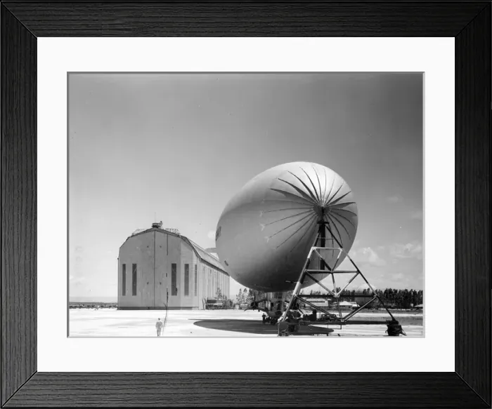 Framed Print : US Navy Goodyear K-Series airship alongside a hangar Framed Print : US Navy Goodyear K-Series airship alongside a hangar