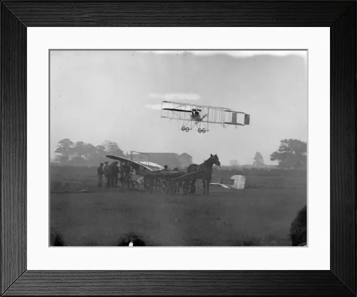 Framed Print : Roger Sommers Farman flying over Molons Bleriot monoplane Framed Print : Roger Sommers Farman flying over Molons Bleriot monoplane