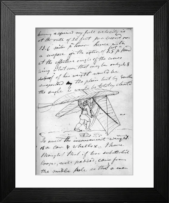 Framed Print : First design for an ornithopter showing the flappers Framed Print : First design for an ornithopter showing the flappers