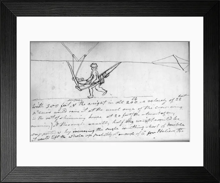 Framed Print : Sketch of the car for an ornithopter showing the flappers Framed Print : Sketch of the car for an ornithopter showing the flappers