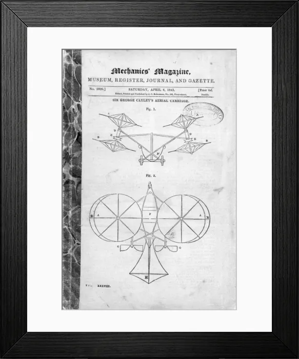 Framed Print : George Cayleys design for a convertiplane Front elevation Framed Print : George Cayleys design for a convertiplane Front elevation