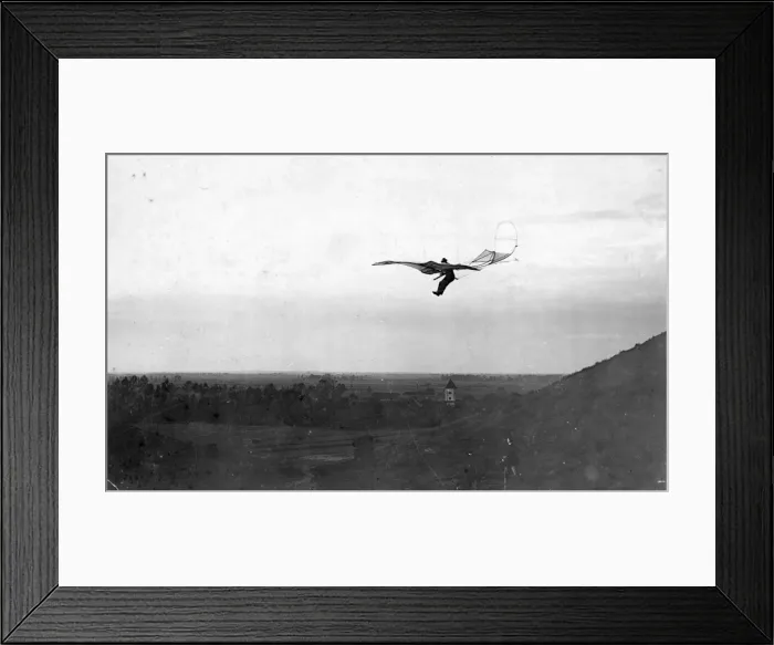 Framed Print : Lilienthal gliding from an artificial hill in 1893 or 1894 Framed Print : Lilienthal gliding from an artificial hill in 1893 or 1894