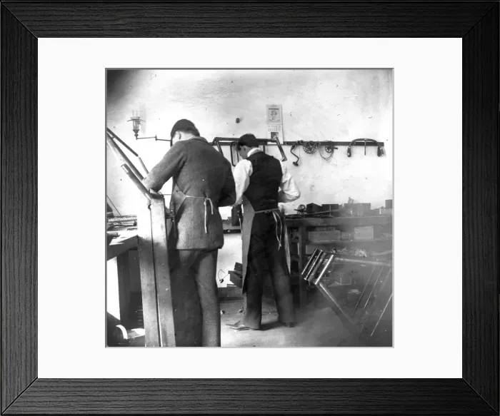 Framed Print : Ed Sines and Orville Wright in the back room of the bicycle Framed Print : Ed Sines and Orville Wright in the back room of the bicycle