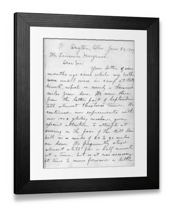 Framed Print : Letter from Wilbur Wright to Lawrence Hargrave Framed Print : Letter from Wilbur Wright to Lawrence Hargrave