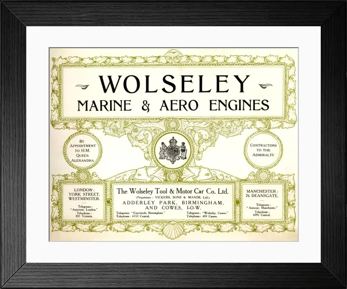 Framed Print : Wolseley Marine and Aero Engine brochure July 1910 Framed Print : Wolseley Marine and Aero Engine brochure July 1910