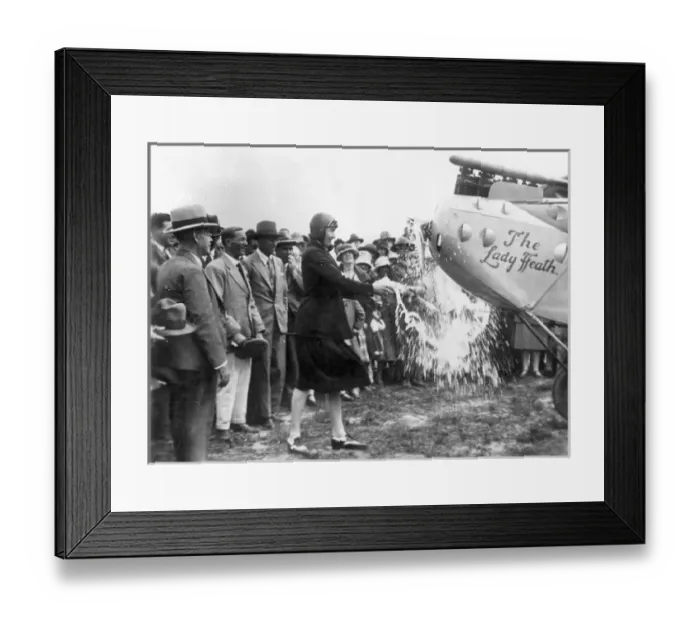Framed Print : Lady Mary Heath 1896-1939 christens the aircraft Framed Print : Lady Mary Heath 1896-1939 christens the aircraft