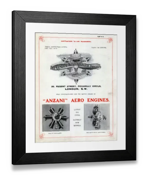 Framed Print : Anzani brochure cover circa 1913 Framed Print : Anzani brochure cover circa 1913