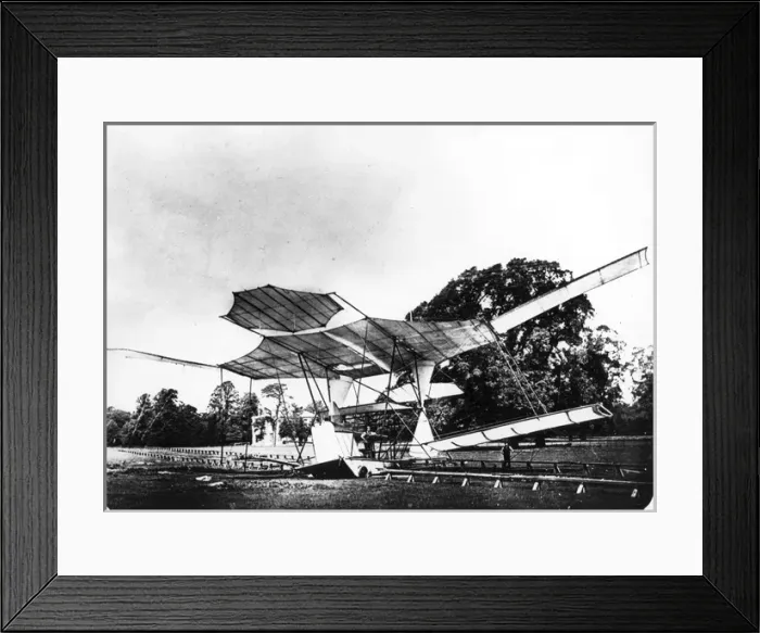 Framed Print : Maxims steam-driven biplane after the crash 31 July 1894 Framed Print : Maxims steam-driven biplane after the crash 31 July 1894