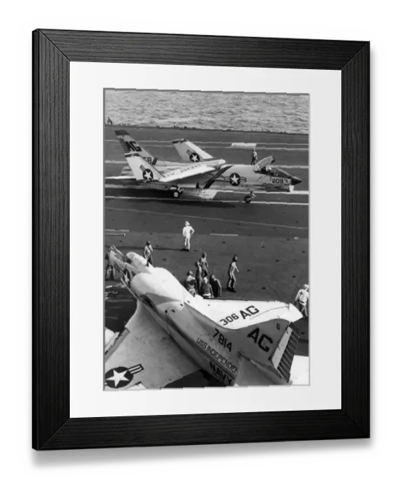 Framed Print : A Vought F8U Crusader manoeuvres past Douglas A-4C Skyhawk Framed Print : A Vought F8U Crusader manoeuvres past Douglas A-4C Skyhawk