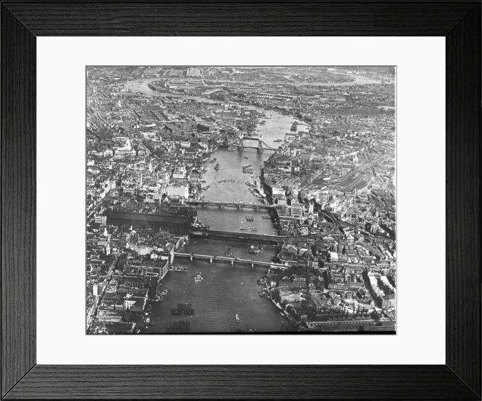 Framed Print : An aerial view of the River Thames looking east Framed Print : An aerial view of the River Thames looking east
