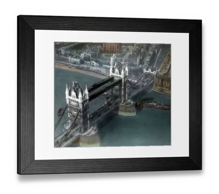 Framed Print : A coloured aerial view of Tower Bridge London looking south Framed Print : A coloured aerial view of Tower Bridge London looking south