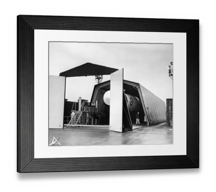 Framed Print : The shed containing a Thor IRBM rolls back on rails Framed Print : The shed containing a Thor IRBM rolls back on rails