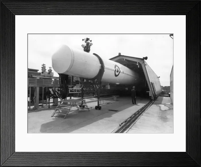 Framed Print : The shed containing a Thor IRBM rolls back on rails Framed Print : The shed containing a Thor IRBM rolls back on rails