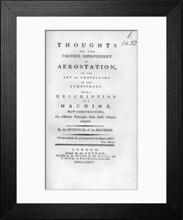 Framed Print : Thoughts of the Farther Improvement of Aerostation Framed Print : Thoughts of the Farther Improvement of Aerostation