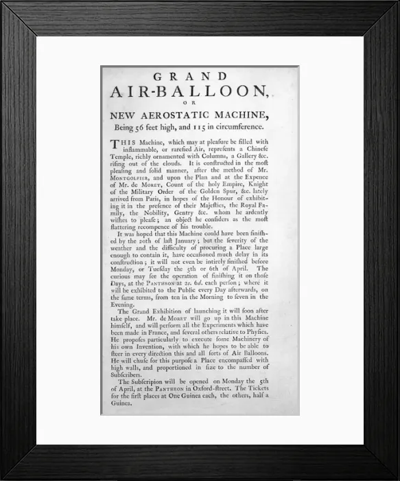 Framed Print : Prospectus for Grand Air-Balloon or New Aerostatic Machine Framed Print : Prospectus for Grand Air-Balloon or New Aerostatic Machine