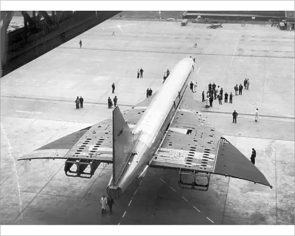 Concorde 002 under tow from the Brabazon Hangar at Filton