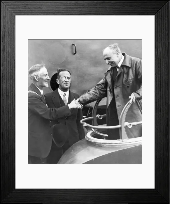 Framed Print : Louis Bleriot is greeted on his arrival on Swinton Down Framed Print : Louis Bleriot is greeted on his arrival on Swinton Down