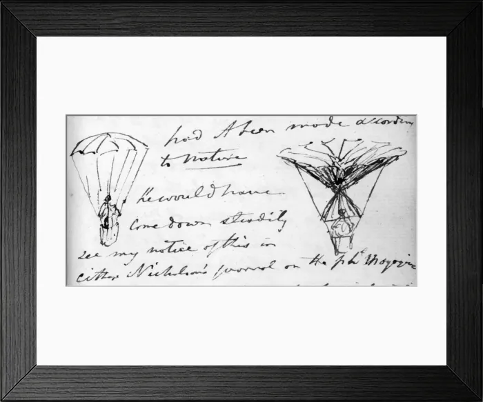 Framed Print : Sketch of Garnerins parachute (left) Framed Print : Sketch of Garnerins parachute (left)