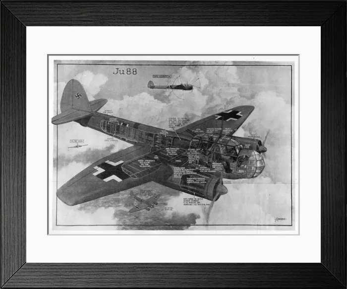 Framed Print : Junkers Ju88K cutaway drawing by George H Davis Framed Print : Junkers Ju88K cutaway drawing by George H Davis
