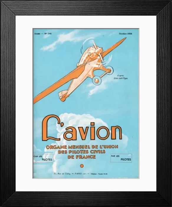 Framed Print : The front cover of LAvion October 1938 Framed Print : The front cover of LAvion October 1938