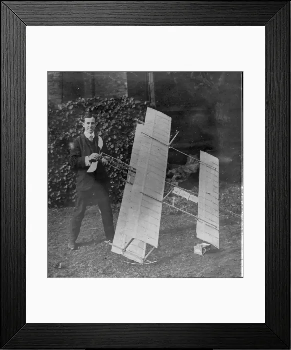 Framed Print : Alliott Verdon Roe (1877-1958) with a model aircraft