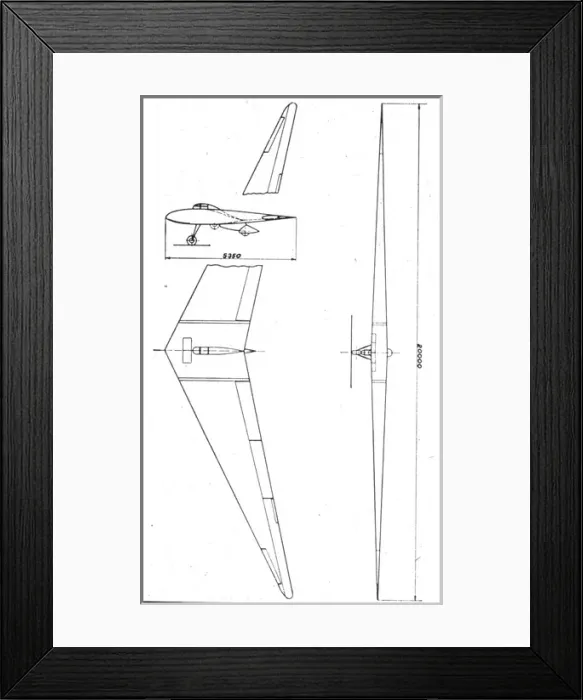 Framed Print : Horten HIII glider three-view drawing Framed Print : Horten HIII glider three-view drawing