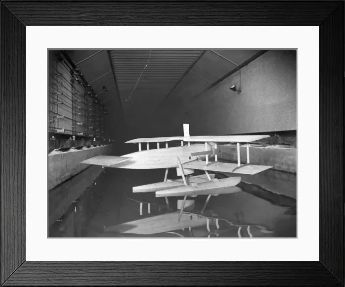 Framed Print : A dynamic model of a twin-float seaplane in the RAE tank Framed Print : A dynamic model of a twin-float seaplane in the RAE tank
