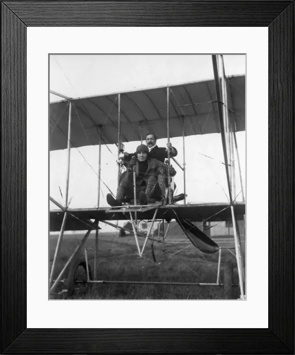 Framed Print : Frank McClean in his Short No3 with his first passenger Framed Print : Frank McClean in his Short No3 with his first passenger