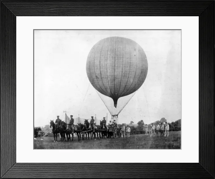Framed Print : Captive balloon with limbered balloon-kite winch wagon Framed Print : Captive balloon with limbered balloon-kite winch wagon