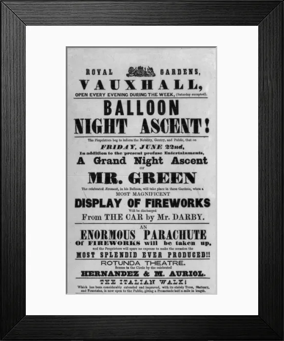 Framed Print : Poster advertising Charles Greens balloon flight Framed Print : Poster advertising Charles Greens balloon flight