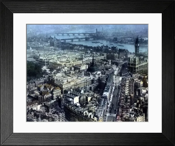 Framed Print : O E Simmonds aerial view of Westminster London (tinted) Framed Print : O E Simmonds aerial view of Westminster London (tinted)