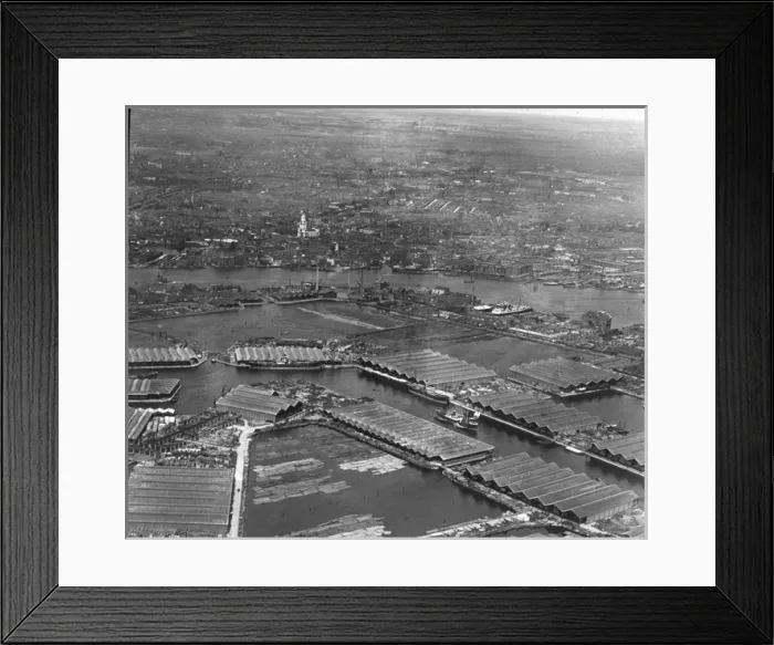Framed Print : O E Simmonds aerial view of Surrey Docks London Framed Print : O E Simmonds aerial view of Surrey Docks London