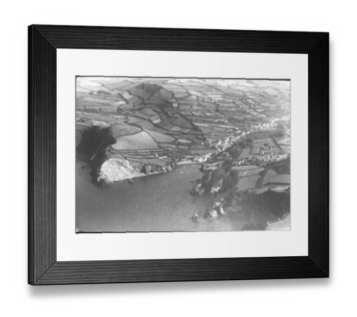 Framed Print : O E Simmonds aerial view of Combe Martin Devon Framed Print : O E Simmonds aerial view of Combe Martin Devon