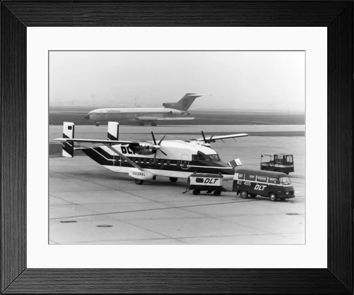 Framed Print : Short 330 of DLT with a Boeing 727 of Lufthansa behind Framed Print : Short 330 of DLT with a Boeing 727 of Lufthansa behind