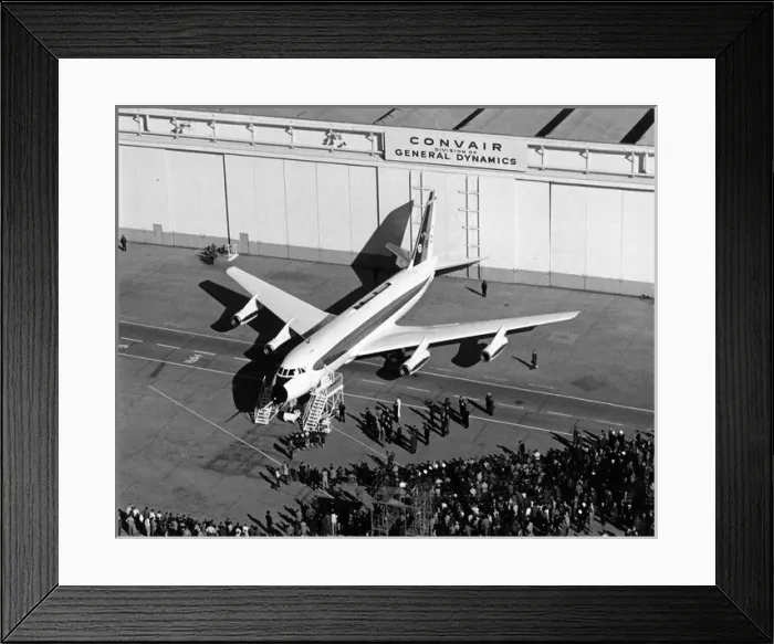 Framed Print : The first Convair 880 N801TW is rolled out of the Convair Framed Print : The first Convair 880 N801TW is rolled out of the Convair