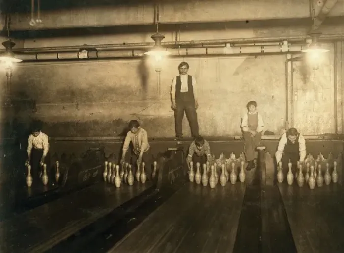 Framed Print : 1: 00 AM Pin boys working in Subway Bowling Alleys, 65 South Framed Print : 1: 00 AM Pin boys working in Subway Bowling Alleys, 65 South