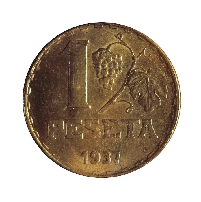 Framed Print : 1 peseta coin (Spain, 1937). SPAIN. Barcelona