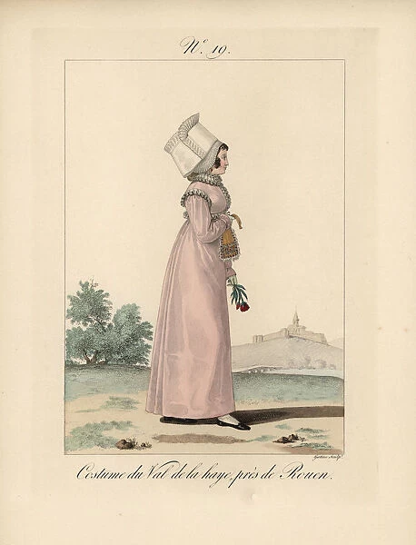 10939152. Woman in bavolet bonnet and costumer of Val-de-la-Haye, near Rouen.