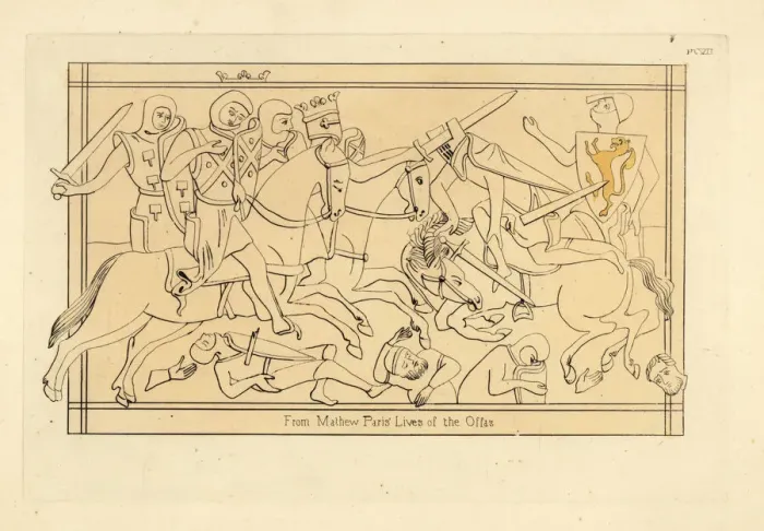 Framed Print : 12th century battle scene showing knights in combat Framed Print : 12th century battle scene showing knights in combat