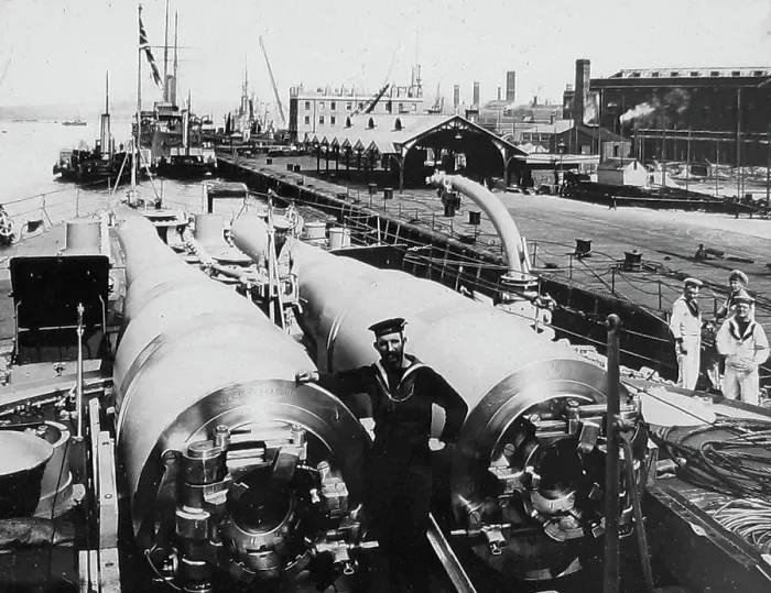 Framed Print : 13. 5 inch guns on the quarter deck Royal Navy Warship Framed Print : 13. 5 inch guns on the quarter deck Royal Navy Warship