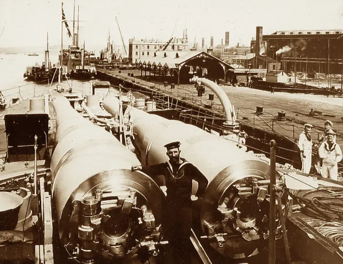 Framed Print : 13. 5 inch guns on the quarter deck Royal Navy Warship Framed Print : 13. 5 inch guns on the quarter deck Royal Navy Warship