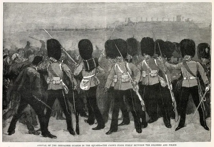 Framed Print : On 13th November 1887 a demonstration organised by the Social Democratic Federation and the Irish National League in Trafalgar Square in London turned into a riot after police and troops tried to break it up