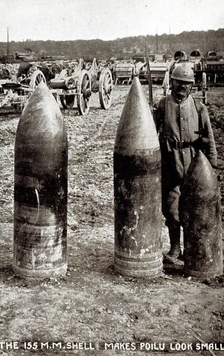 Framed Print : The 155mm shell makes French soldier look small, WW1 Framed Print : The 155mm shell makes French soldier look small, WW1