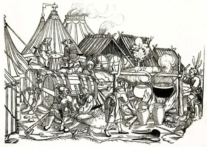 Framed Print : 15th century German military camp scene Framed Print : 15th century German military camp scene